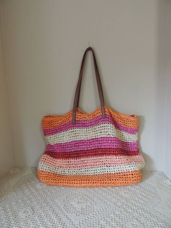 Old Navy Shopping Tote. Large Woven Paper Multi C… - image 1