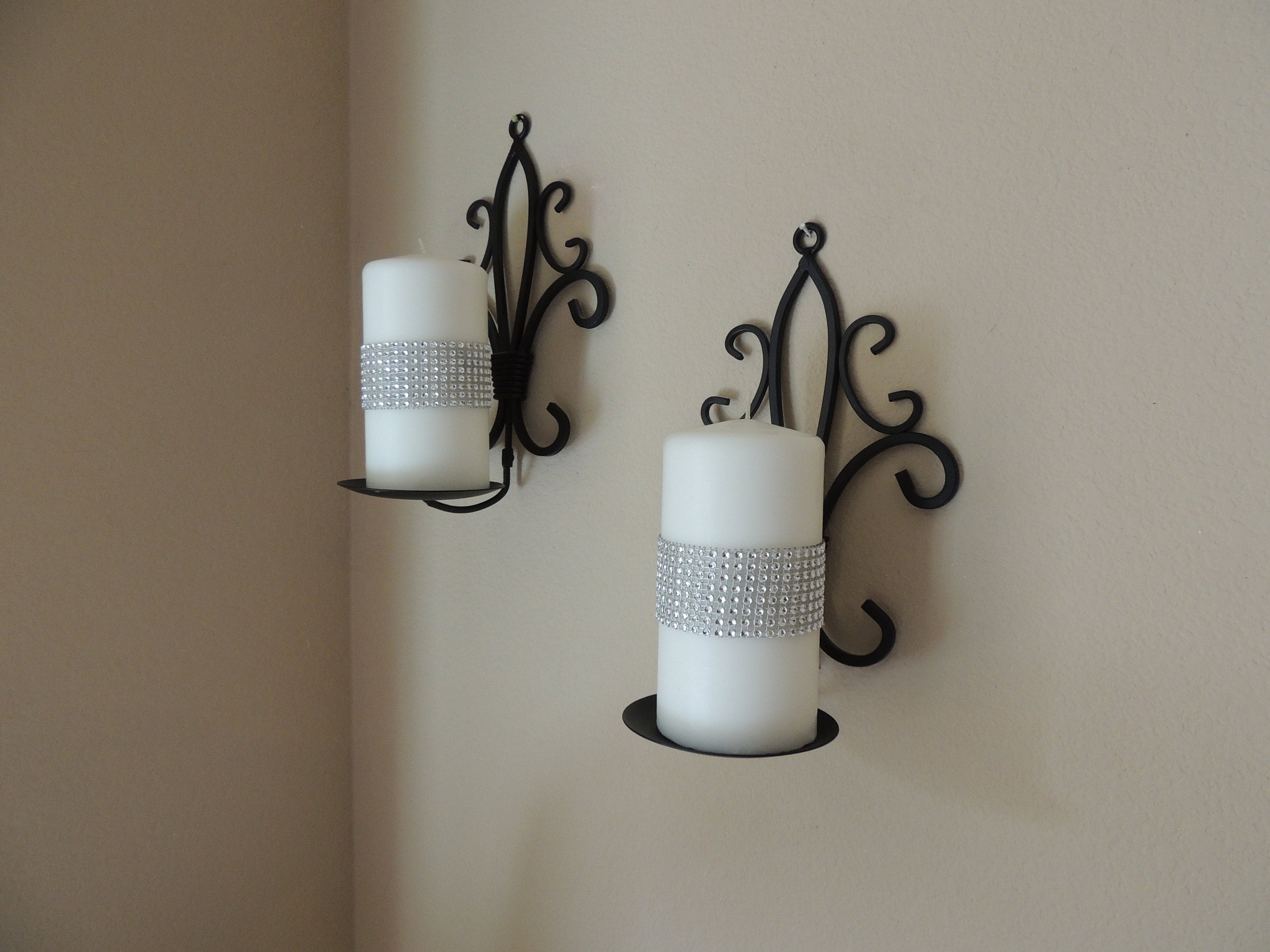 Black Metal Wall Candle Holders. Black Wrought Iron Scroll Etsy
