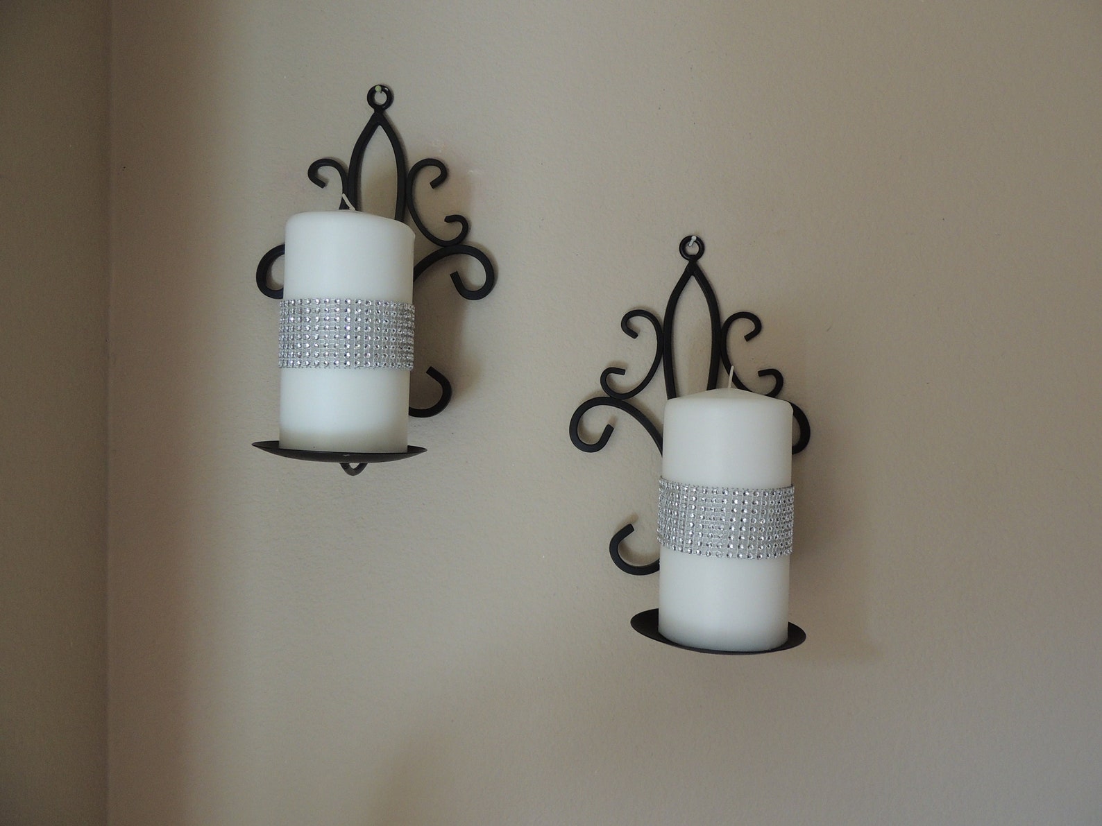 Black Metal Wall Candle Holders. Black Wrought Iron Scroll Etsy