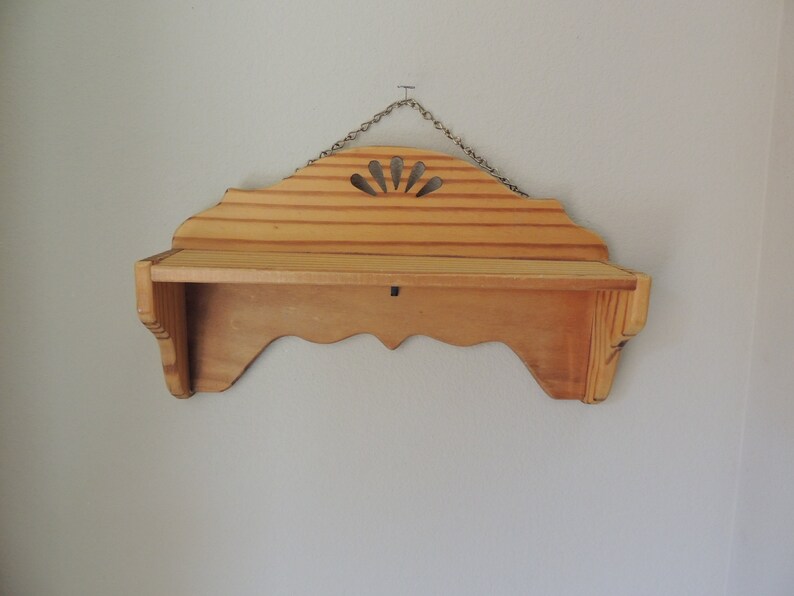 Natural Pine Shelf Single Wood Shelf. Kitchen Spice Rack Entryway or Hall Storage Shelf With Key Holder Unfinished Shelf with Hook