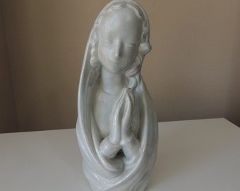 Light Blue Blessed Virgin Mary Statue. Praying Woman Figurine. Mother Mary Altar.