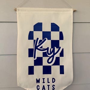 Custom KY Wildcats Gingham Canvas Banner, Handmade Kentucky Decor, College Sports Wall Hanging, Kentucky Dorm Decor, FREE SHIPPING