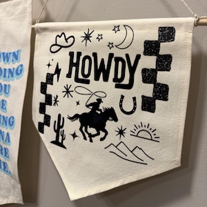 Western &quot;Howdy&quot; Canvas Banner, Western Home Decor, Handmade Vinyl Sign for Entryway or Office, FREE SHIPPING