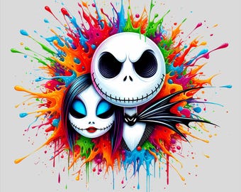 Jack y Sally Acuarela PNG: Diseño de sublimación (Descarga digital)