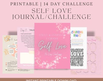Self-Love Journal 14-Day Guided Self Care Challenge Journal Printable Self Love Workbook Prompts for Mindfulness & Personal Growth