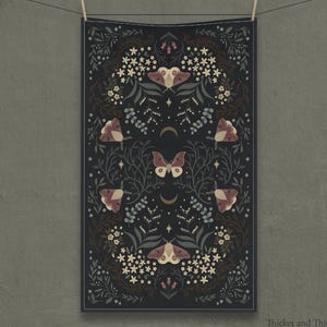 Moon Moth Gothic Tea Towel: Mystical Kitchen Decor, Cotton Twill