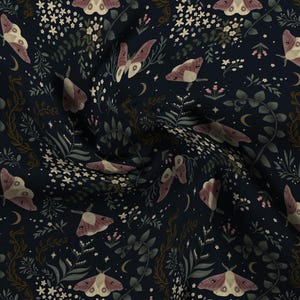 Fabric - Moon Moth multi directional pattern on Cotton Pima, Dark forest Lunar Butterfly Design, Material For Sewing crafting quilting
