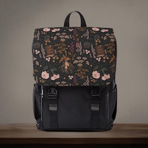 The Witches Garden Backpack - Witchy herbs pattern on Backpack, Gothic Casual Bag, gift-for-gothic
