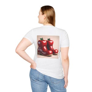 Funny booty cartoon uniseks softstyle T-shirt, keinedime-T-stukken, suggestief laarsontwerp, glanzend beroep, appellaarzen, appellaarsje