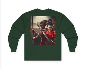 Samurai Loyalty T-shirt met lange mouwen | Bushido krijgersshirt, T-shirt met Japanse katana-afbeelding, ereteken uit het feodale Japan, unisex vintage look