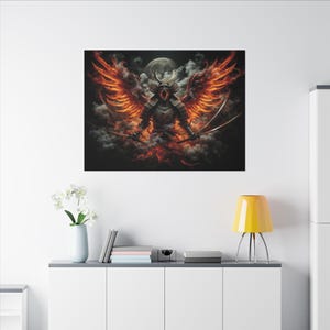 Canvas Wall Art, Fiery Samurai Dark Fantasy, Samurai Art Decor, Japanese Warrior Wall Decor, Gift for Anime Fan,  Samurai Phoenix Rendering