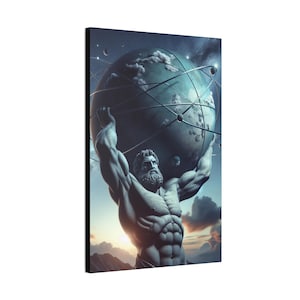 The Mythological Being of Atlas Wall Art Print, Unique Keinedime Rendering. Stretched Canvas,Mythology Decor, Greek God Poster, Mythical,