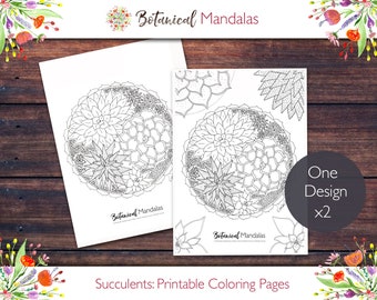 Printable SUCCULENTS Botanical Mandala Coloring Pages