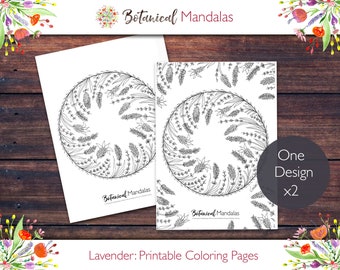 Printable LAVENDER Flower Mandala Botanical Mandala Coloring Pages