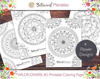 Printable Wildflower #2 Botanical Mandalas Coloring Pages bundle (includes FREE Coloring videos)