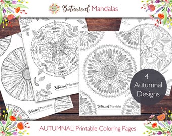 Printable Autumnal Botanical Mandalas Coloring Pages bundle (includes FREE Coloring videos)