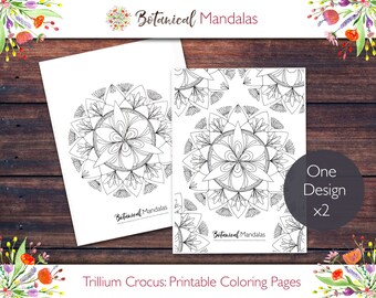 Printable TRILLIUM CROCUS Flower Mandala Botanical Mandala Coloring Pages