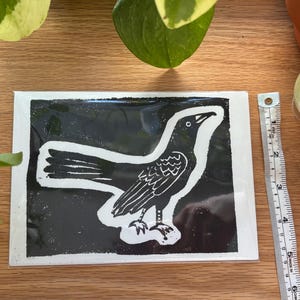 Handmade Black Bird Linocut Carved Block Print | 5x7