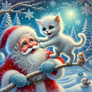Cat Jack Frost knijpt in de neus van de kerstman