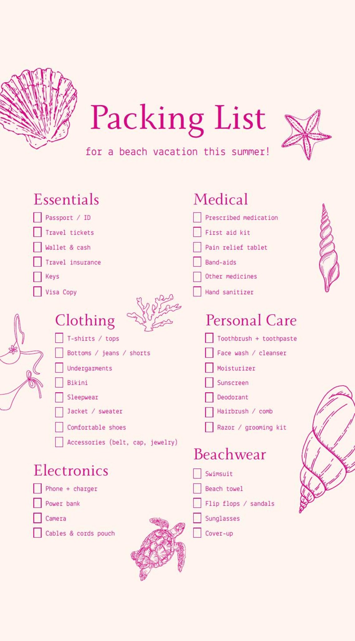 Travel Packing List Templates for Remarkable 2 Paper Pro | Digital ...