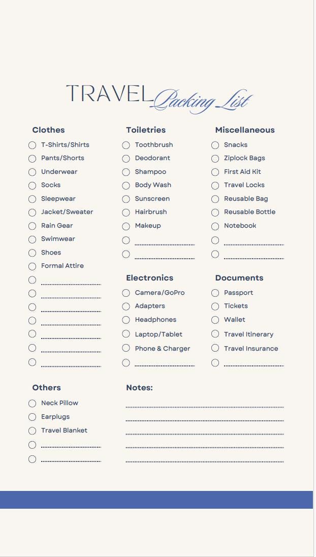 Travel Packing List Templates for Remarkable 2 Paper Pro | Digital ...