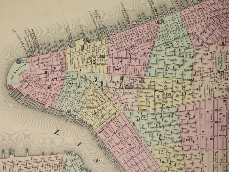 Original 1856 Colton New York City Map Original Antique Map Etsy