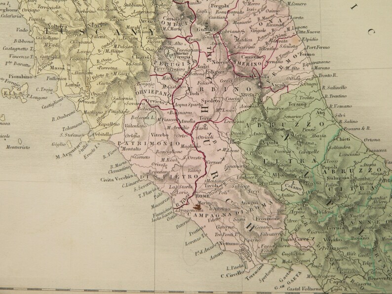 1852 Adam & Charles Black Map of Italy Original Antique Italy - Etsy