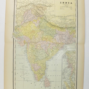 1888 Antique Map of India Ceylon Sri Lanka Map and Vintage Map Birds Eye View of Holy Land Palestine Map Historical Map, Unique Wedding Gift