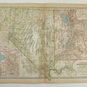 Antique Nevada Map Utah Map 1911 Vintage UT Map NV, Southwestern State Map, Nevada Gift, 1st Anniversary Gift for Couple Vintage Decor Gift