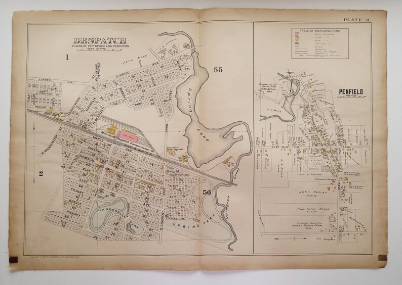 Large Antique 1902 Map of Pittsford Perinton and Penfield New Etsy