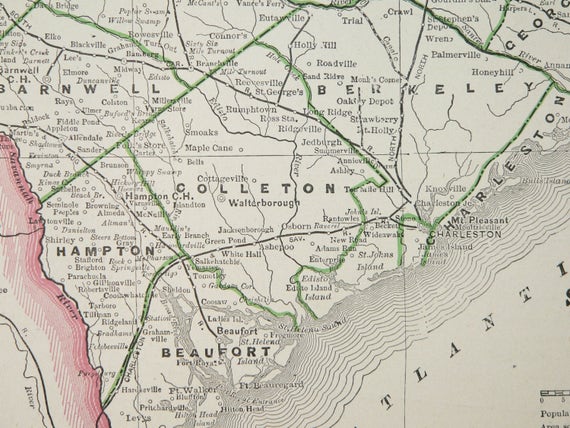 Map Of Ga And Sc 1888 Vintage Georgia Map South Carolina Ga Map Sc Georgia | Etsy Australia