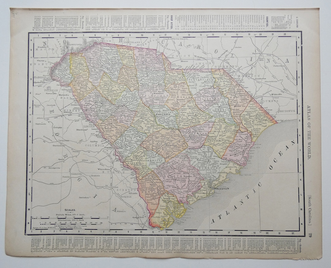 1899 South Carolina Map, Georgia Map by Rand Mcnally Original Vintage ...