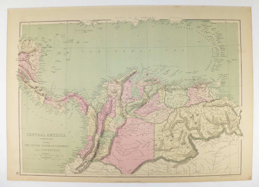 Antique Venezuela Map Panama Colombia Map 1873 Vintage Map - Etsy