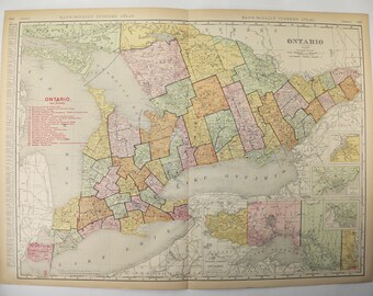 Vintage Ontario Map, 1908 Antique Railroad Map, Canadian Decor