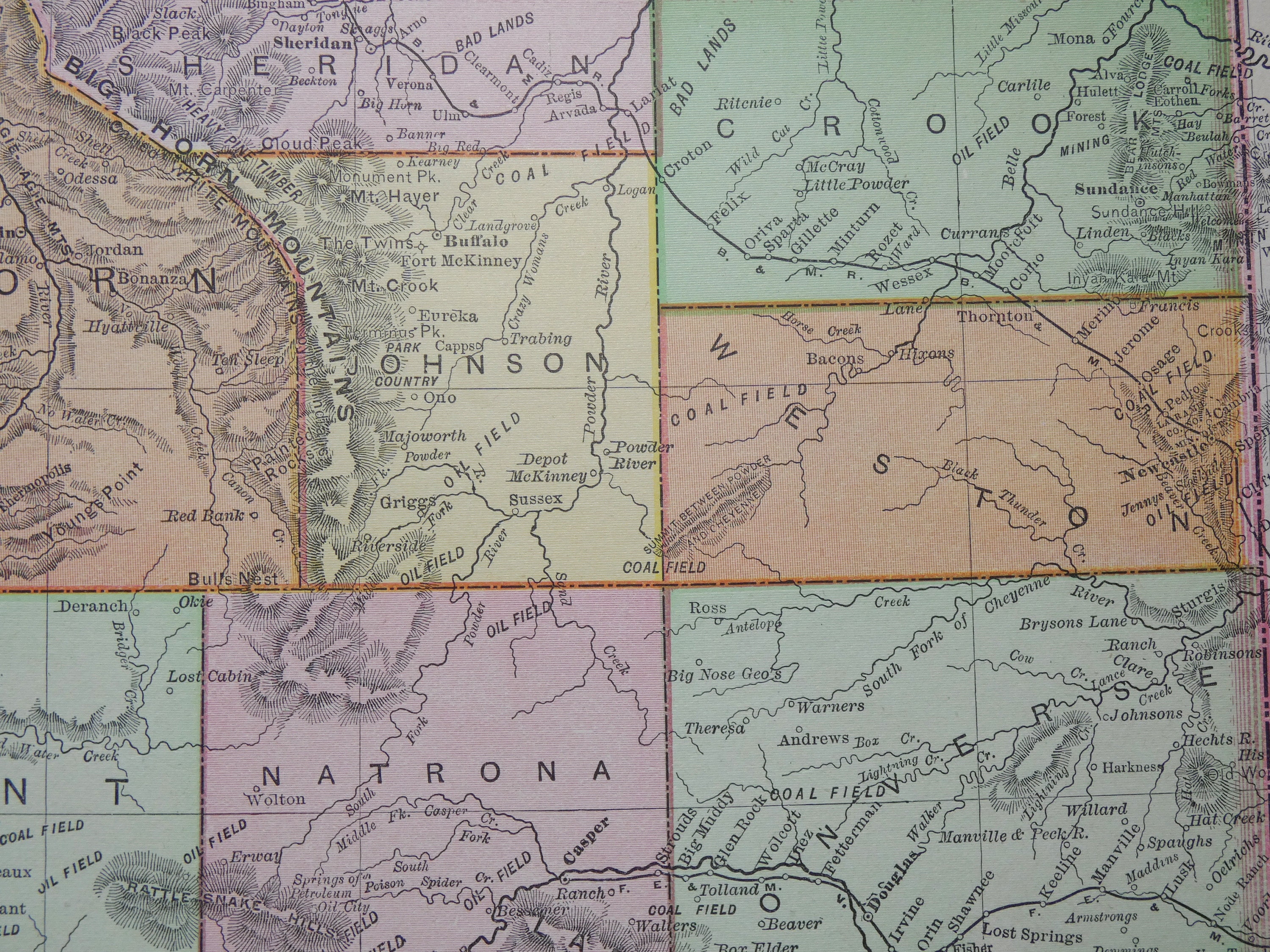 1899 Antique Map of Wyoming and Utah
