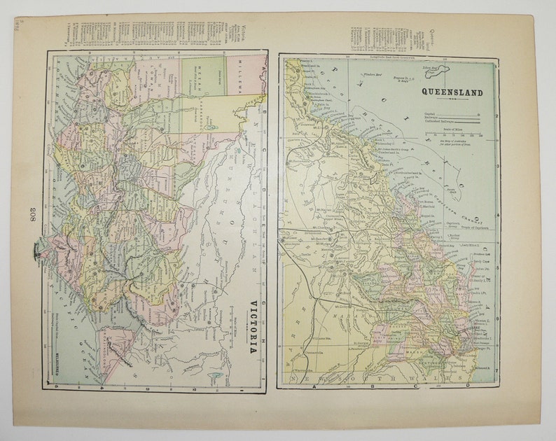 Australia Map New South Wales Queensland Map Victoria 1898 ...