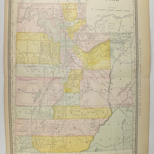 1881 Rand McNally Utah Map, Original Antique Map Utah, Gift for Parents, 1st Anniversary Gift for Couple, Vintage Utah Decor Gift for Wife