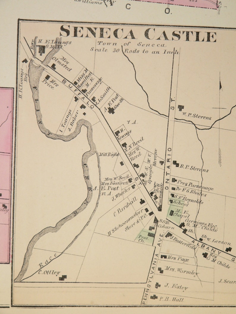 Antique Seneca NY Map 1874 Town Map Seneca New York Street Etsy