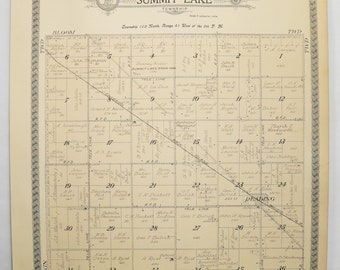 Vintage Summit Lake MN Map, 1914 Nobles County Plat