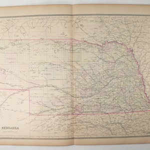 Large Antique Nebraska Map 1889 Bradley Vintage Map Nebraska State Map, Nebraska Gift for Family, NE Map, Wedding Gift for Couple, Large Map