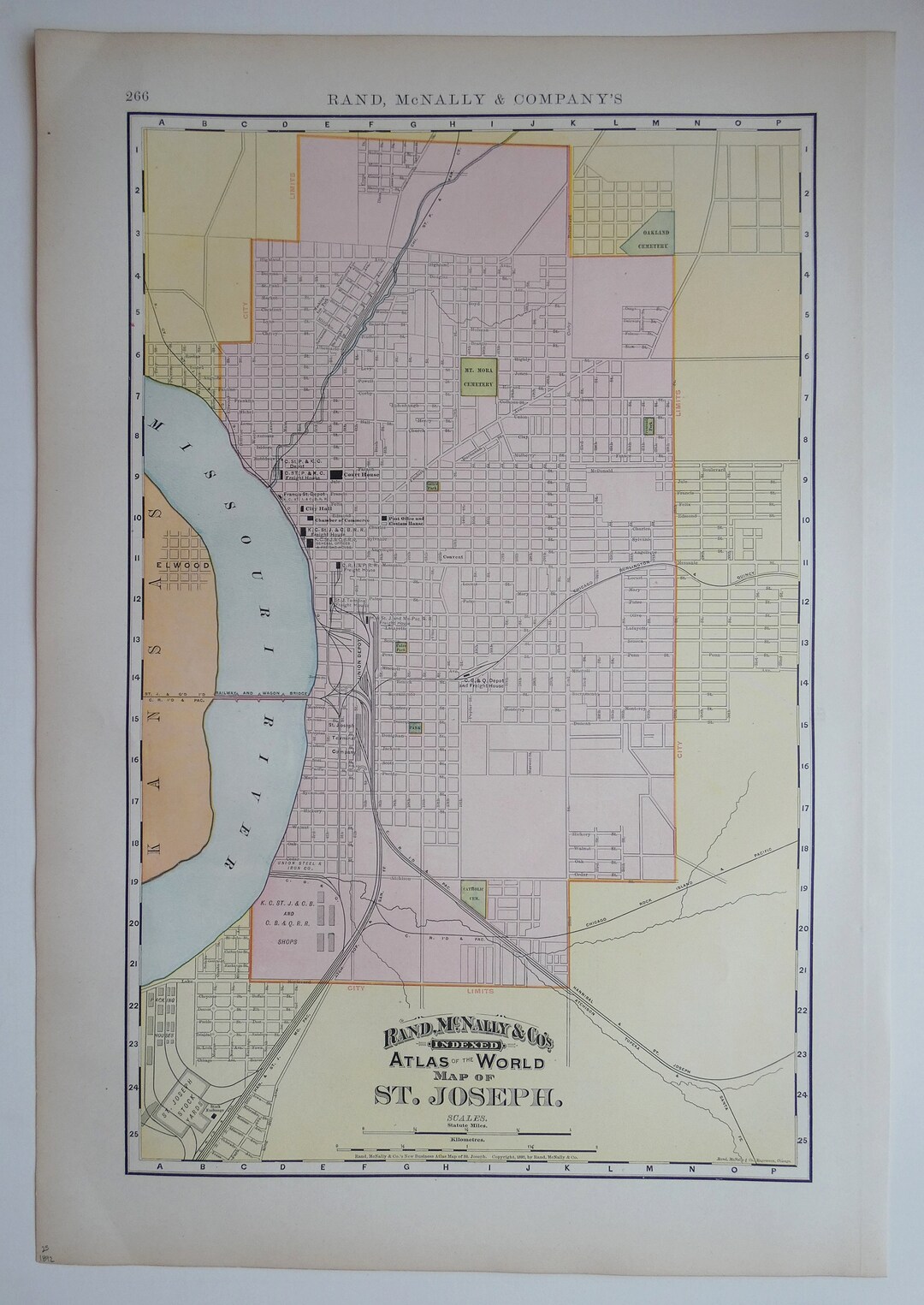 1892 St Joseph MO Map Rand Mcnally Atlas Map of St Joseph Etsy