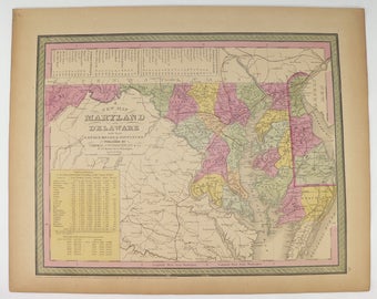 1852 Mitchell Maryland and Delaware Map