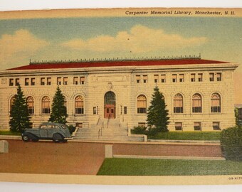 Vintage Carpenter Library Linen Postcard, Manchester NH Collectible