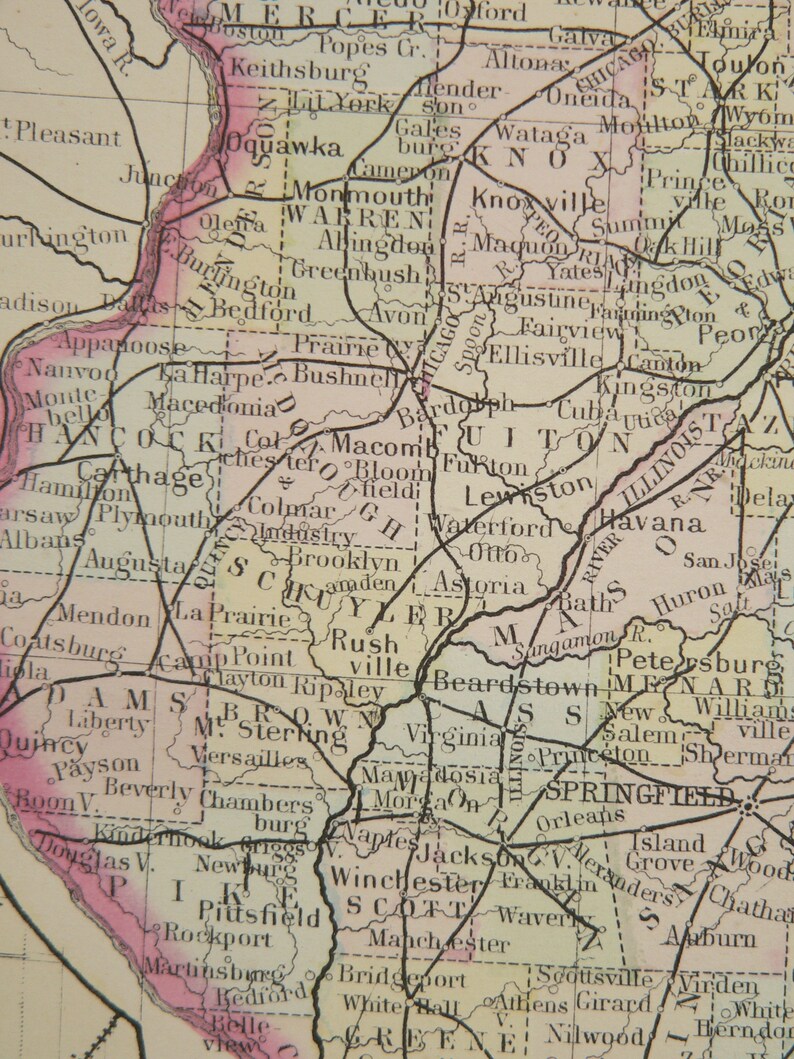 1872 Mitchell Illinois Map IL Map Antique Map of Illinois Etsy