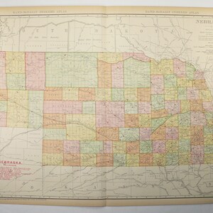 Large Antique Nebraska Map 1908 Original Vintage Map of Nebraska State, Nebraska Gift, Rand McNally Railroad Map, Wedding Gift for Couple