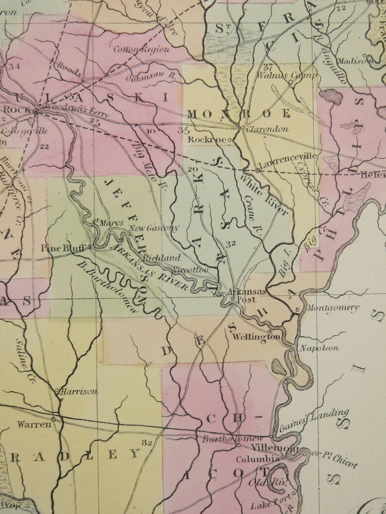 Unique Wedding Gift for Couple Map of Arkansas 1854 Vintage Arkansas Map by Mitchell Cowperthwait Original Antique Map