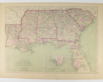 Georgia & Alabama - Original 1907 Railroad Map. Antique - Etsy