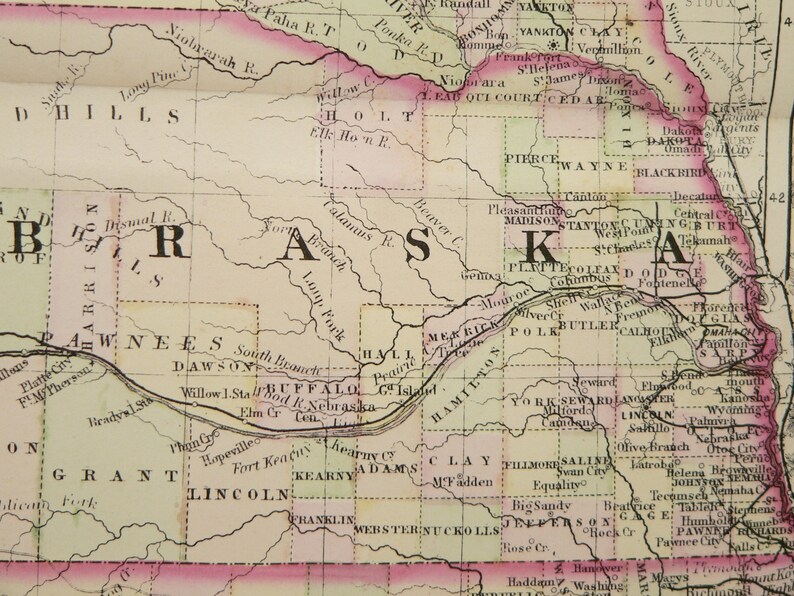 Antique US Map Colorado Dakota Map Wyoming Nebraska Map Etsy