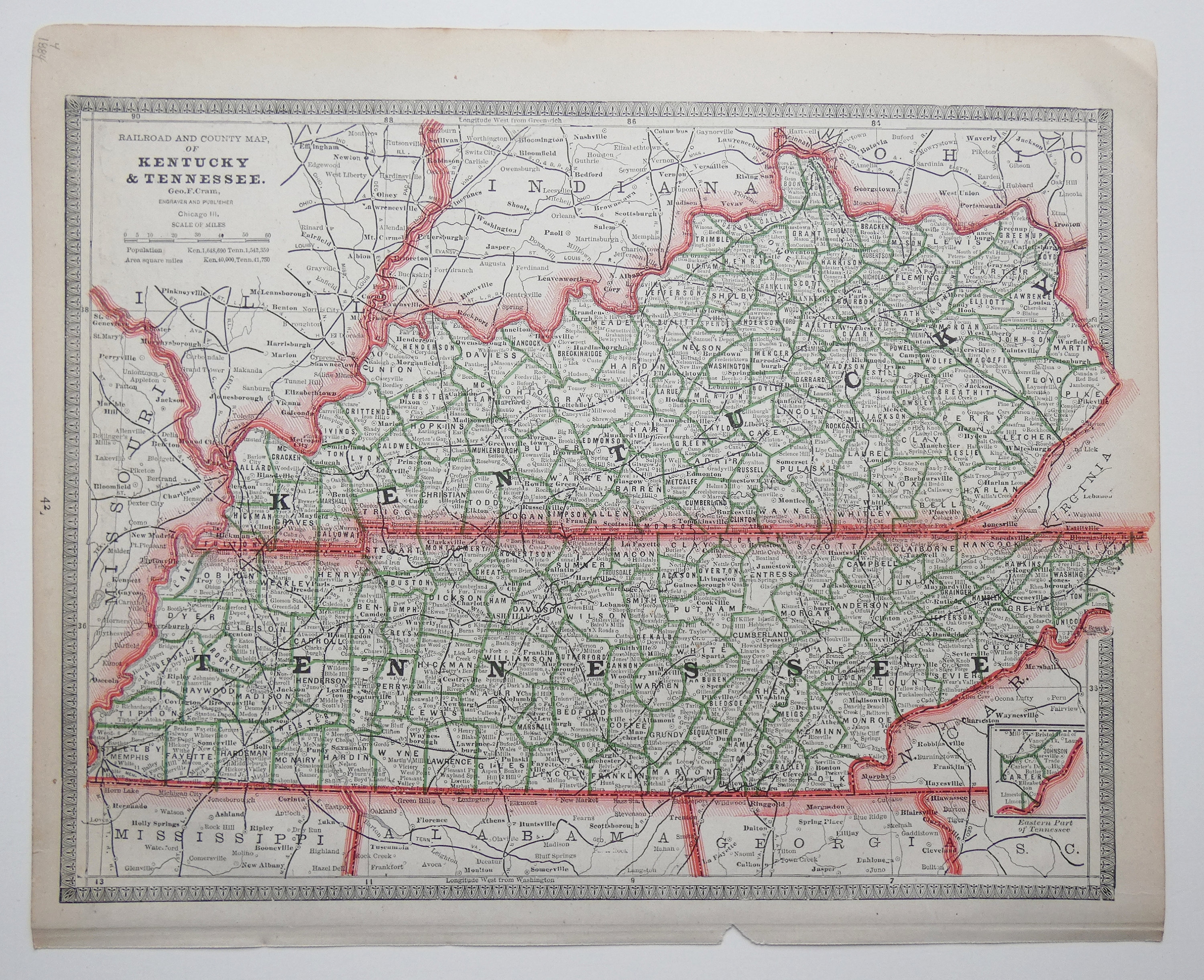 Map Of Tennessee And Virginia Antique 1884 Map Of Tennessee And Kentucky Virginia And West | Etsy