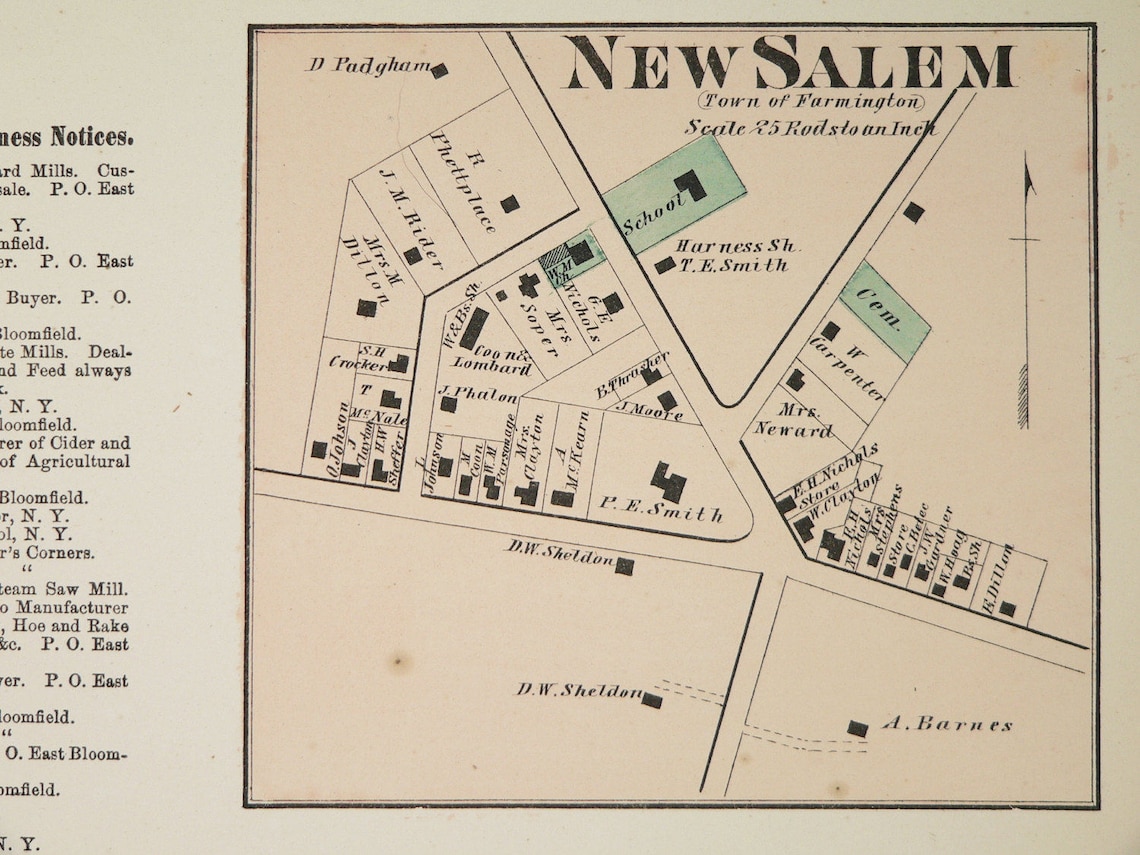 Antique New Salem NY Map Chapinville 1874 Vintage Map Etsy